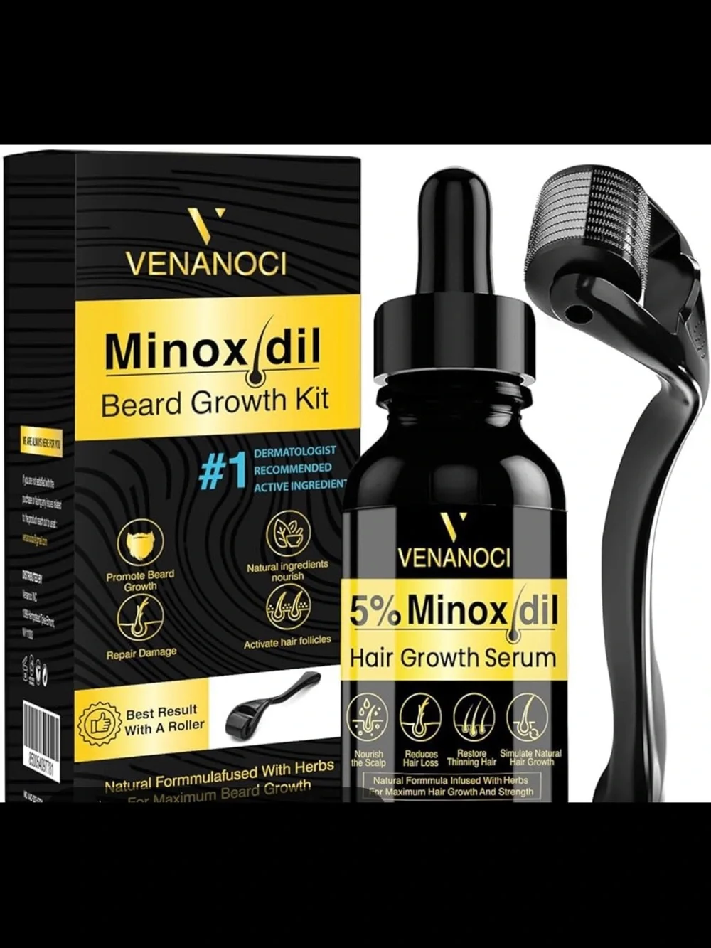 5% Minoxidil hair & Beard Growth Kit – Black & Yellow
